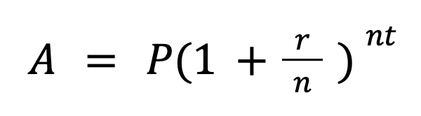 A = P(1 + r/n)^(nt)